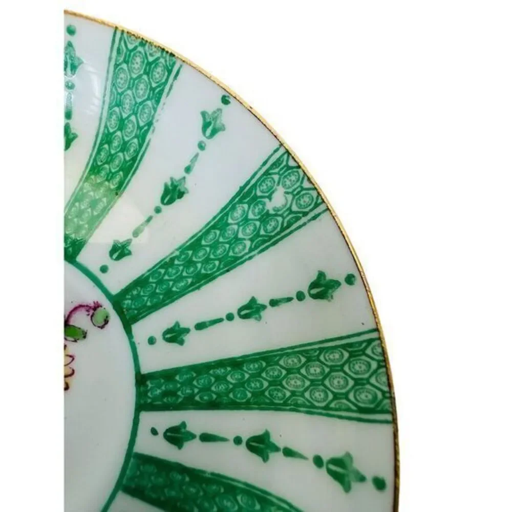 Crown Staffordshire Fine Bone China Demitasse Cup &‎ Saucer Green Lace Pink Rose